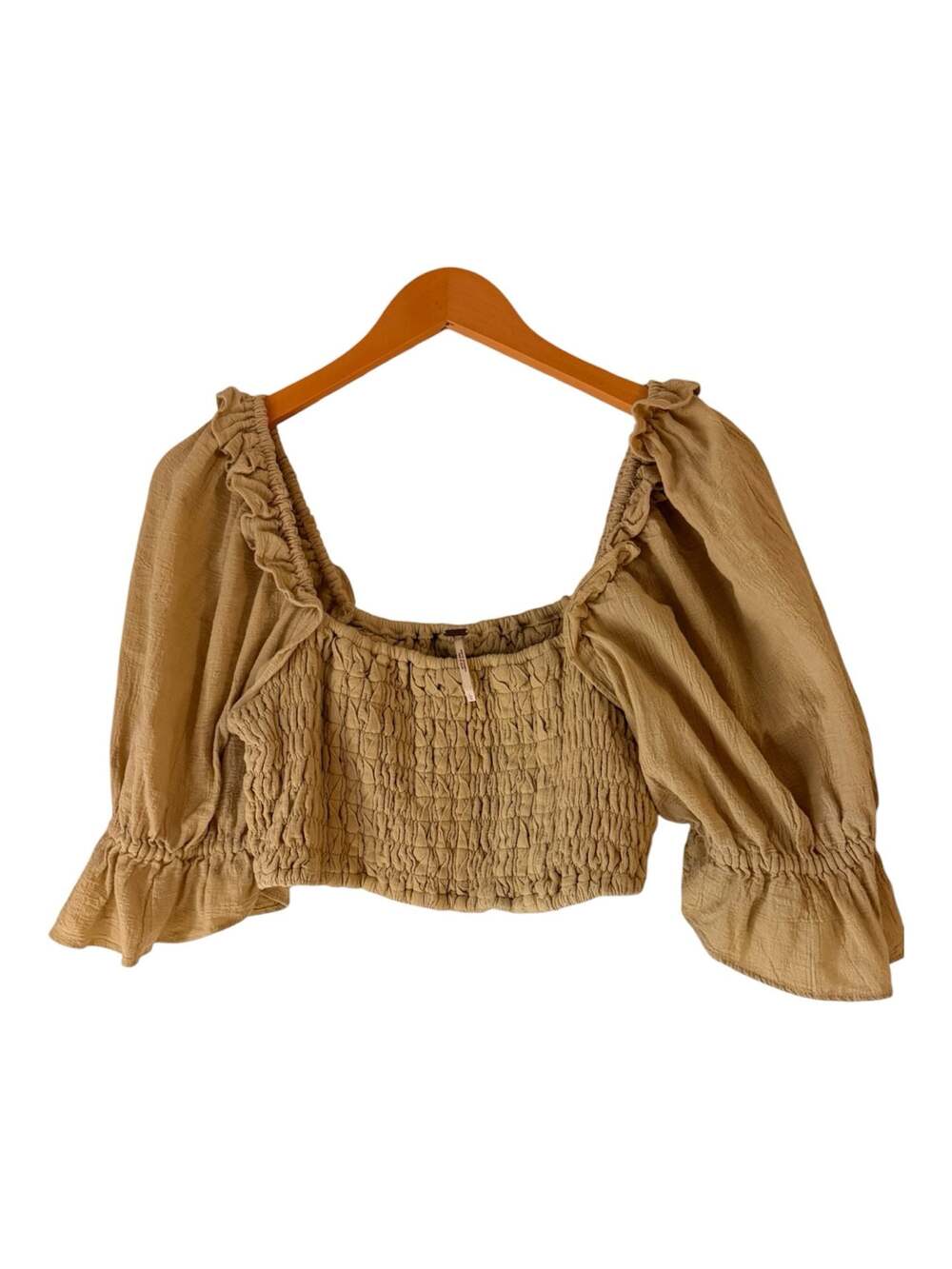 Free People At Ease Smocked Crop Top with Puff Sleeves